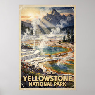Yellowstone National Park Vintage Watercolor Poster