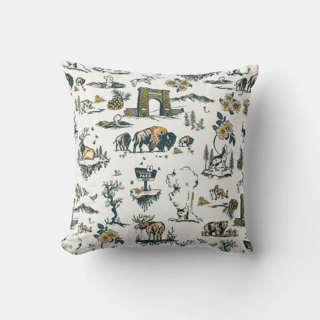 Yellowstone National Park Wildlife Pattern Cushion (Front)