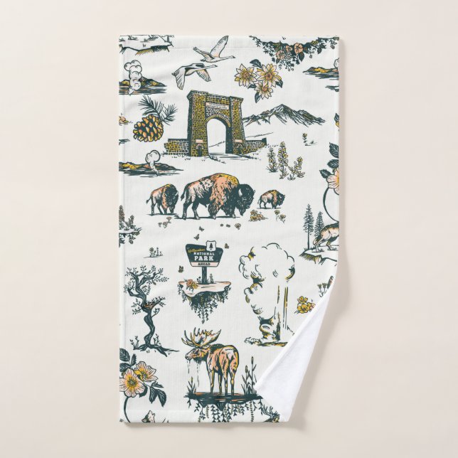 Yellowstone National Park Wildlife Pattern Hand Towel (Hand Towel)