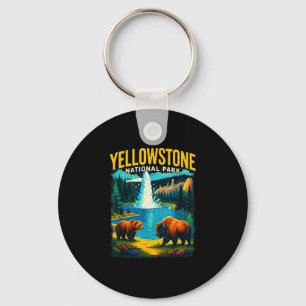 Yellowstone national park wildlife retro travel key ring