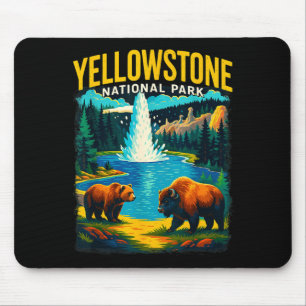 Yellowstone national park wildlife retro travel mouse pad