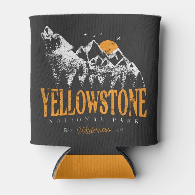 Yellowstone National Park Wolf Mountains Vintage   Can Cooler (Front)