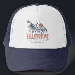 Yellowstone National Park Wolf Mountains Vintage  Trucker Hat<br><div class="desc">Vintage design Yellowstone US National Park Wolf, Mountains & Adventure. Great clothing apparel design for people who love outdoor camping, camper, hiker, hiking, road trip, Family trip, summer trip. The perfect tee to wear while planning National Parks Road Trip. A great road trip illustration with an old-school style also makes...</div>