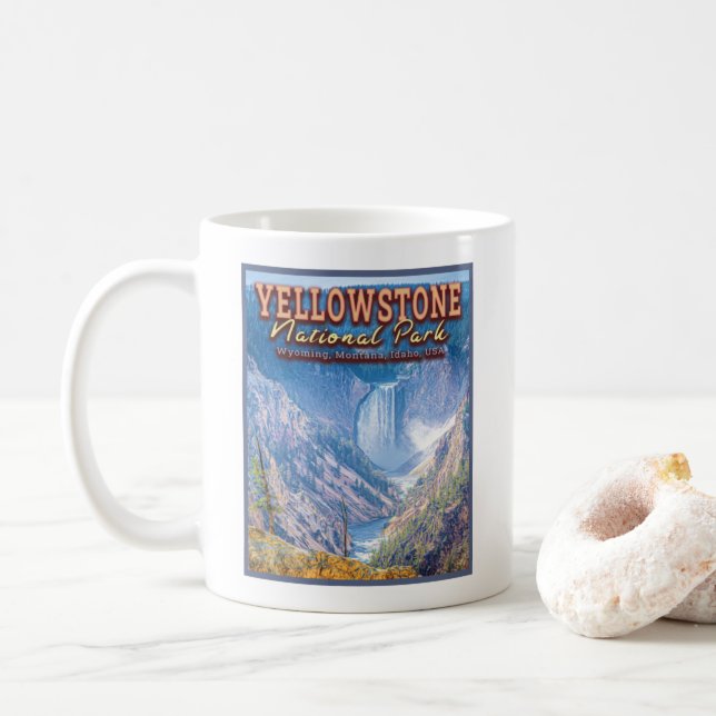 YELLOWSTONE NATIONAL PARK, WYOMING, MONTANA, IDAHO COFFEE MUG (With Donut)