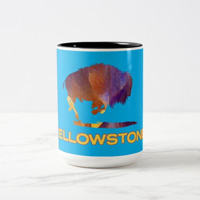 Yellowstone NationalPark with bear Two-Tone Coffee Mug (Center)