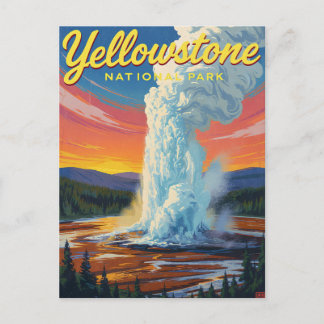 Yellowstone Old Faithful Geyser Art Postcard