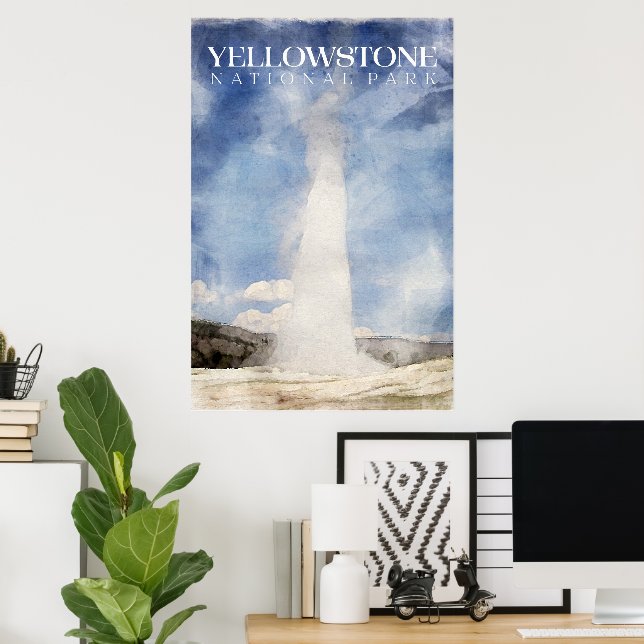 Yellowstone Poster, Old Faithful Geyser Print (Home Office)