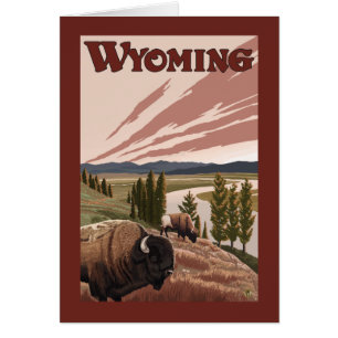 Yellowstone River Bison Vintage Travel Poster