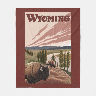 Yellowstone River Bison Vintage Travel Poster Fleece Blanket