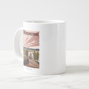Yellowstone River Bison Vintage Travel Poster Large Coffee Mug