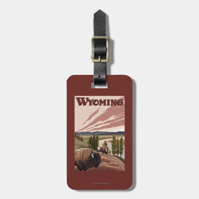 Yellowstone River Bison Vintage Travel Poster Luggage Tag (Front Vertical)