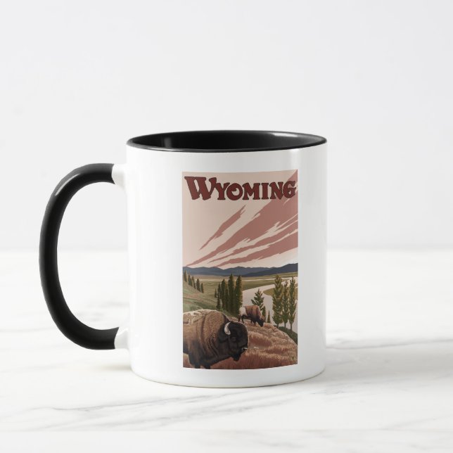 Yellowstone River Bison Vintage Travel Poster Mug (Left)