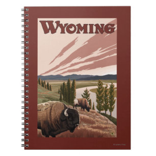 Yellowstone River Bison Vintage Travel Poster Notebook