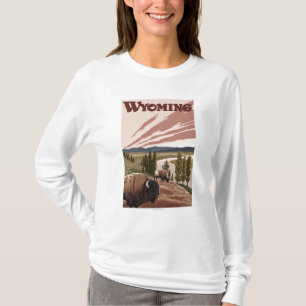 Yellowstone River Bison Vintage Travel Poster T-Shirt