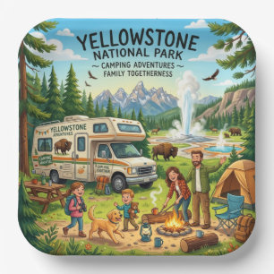 Yellowstone RV Camping Family Adventure Paper Plate