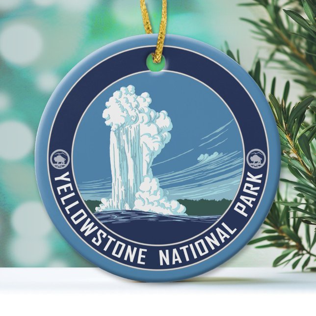 Yellowstone Souvenir - SINGLE-SIDED Ceramic Tree Decoration (National Park Ornament)