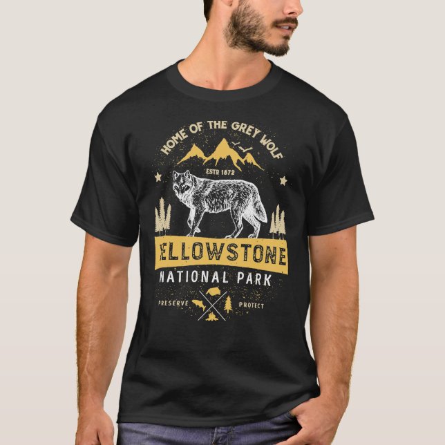 Yellowstone T shirt National Park Grey Wolf - Vint (Front)