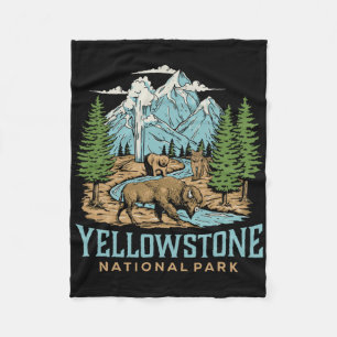 Yellowstone Us National Park Wolf Bison Bear Vinta Fleece Blanket
