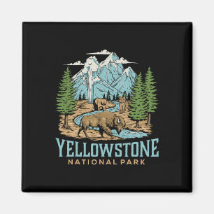 Yellowstone Us National Park Wolf Bison Bear Vinta Magnet