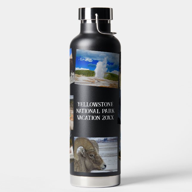 Yellowstone Vacation 8 Photos Personalise Text  Water Bottle (Left)