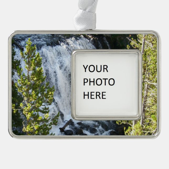 Yellowstone Waterfall Silver Plated Framed Ornament (Front)