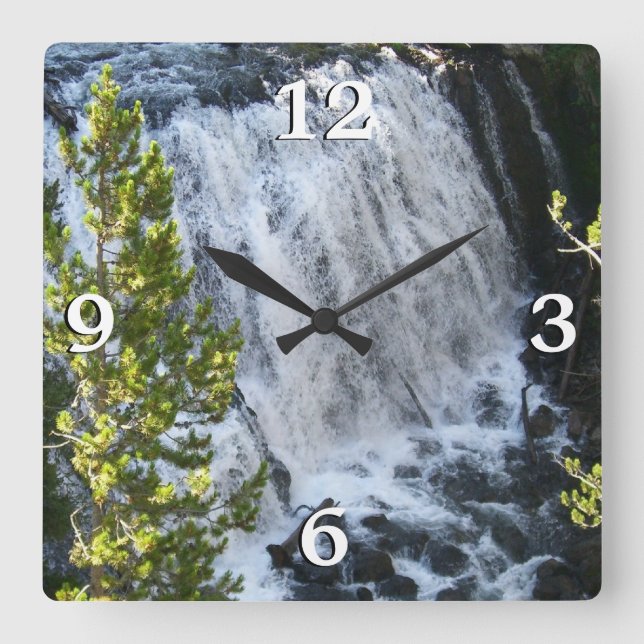 Yellowstone Waterfall Square Wall Clock (Front)