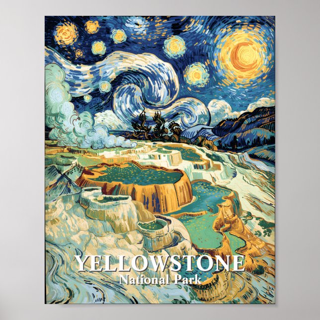Yellowstone Winter Mammoth Hot Springs Van Gogh Poster (Front)