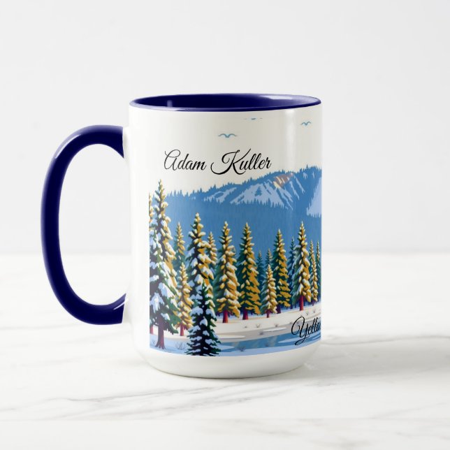 Yellowstone Winter Snow Covered Pines Custom Mug (Left)
