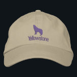 Yellowstone Wolf Embroidered Baseball Cap<br><div class="desc">This baseball cap is shown with a embroidered stitch Yellowstone wolf image design.
Cap colour Khaki,  thread colour demo in grape/purple. Choose colour and style
Customise this cap or buy as is.</div>