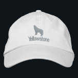 Yellowstone Wolf Embroidered Baseball Cap<br><div class="desc">This baseball cap is shown with a embroidered stitch Yellowstone wolf image design.
Cap colour white,  thread colour demo in silver [ not metallic ]. Choose colour and style
Customise this cap or buy as is.</div>