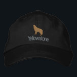 Yellowstone Wolf Embroidered Baseball Cap<br><div class="desc">This embroidered baseball cap has a logo of a howling wolf and text created out of isacord threads  of corn silk and penny. Customise the colours to your liking and change the text if desired. text reads Yellowstone. 
Hat shown black.</div>