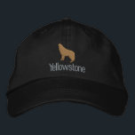 Yellowstone Wolf Embroidered Baseball Cap<br><div class="desc">This embroidered baseball cap has a logo of a howling wolf and text created out of isacord threads  of corn silk and penny. Customise the colours to your liking and change the text if desired. text reads Yellowstone. 
Hat shown black.</div>
