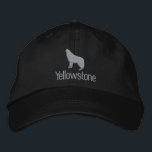 Yellowstone Wolf Embroidered Baseball Cap<br><div class="desc">This baseball cap is shown with a embroidered stitch Yellowstone wolf image design.
Cap colour black,  thread colour demo in oat/beige. Choose colour and style
Customise this cap or buy as is.</div>