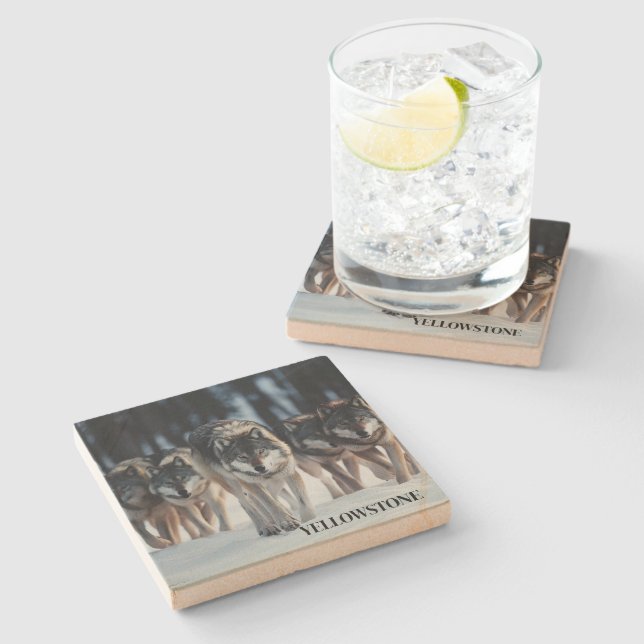 Yellowstone Wolf Sandstone Coaster (Side)