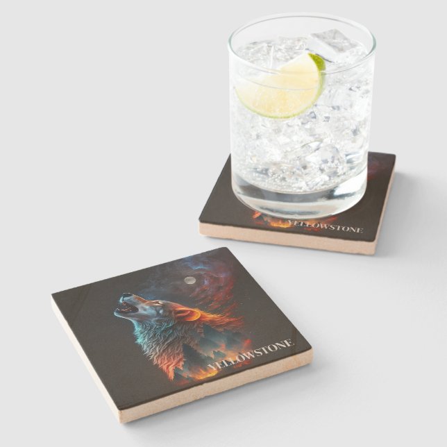 Yellowstone Wolf Sandstone Coaster (Side)