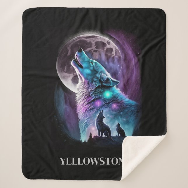 Yellowstone Wolf Sherpa Blanket Throw (Front)
