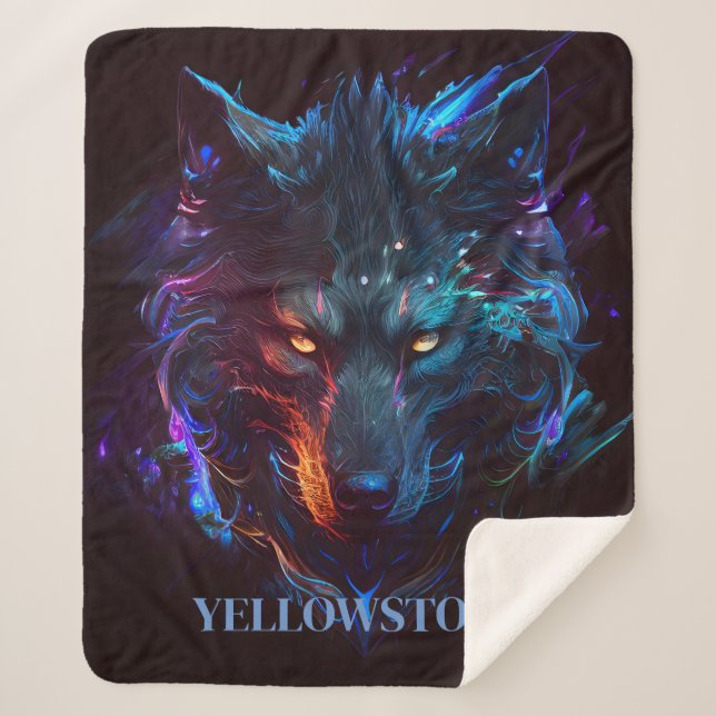 Yellowstone Wolf Sherpa Blanket Throw (Front)