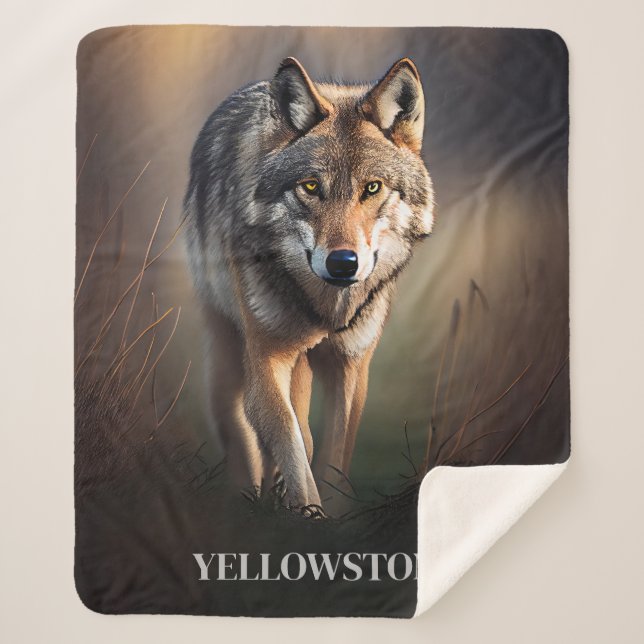 Yellowstone Wolf Sherpa Blanket Throw (Front)