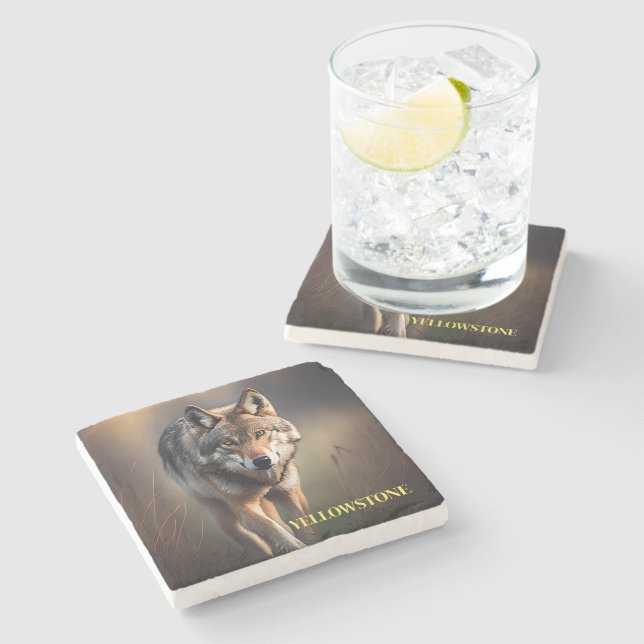 Yellowstone Wolf Stone Coaster (Side)