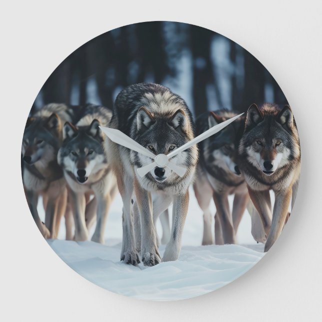 Yellowstone Wolves Large Clock (Front)