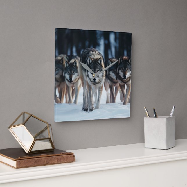 Yellowstone Wolves Square Wall Clock (Office)