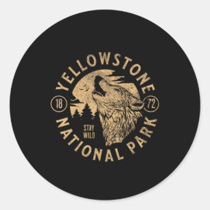Yellowstone Wyoming Wolf Nature Hike Outdoors Vint Classic Round Sticker