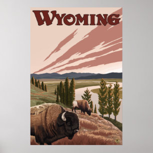 Yellowstone, Wyoming - Yellowstone River Bison Poster