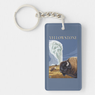 YellowstoneBison with Old Faithful Key Ring