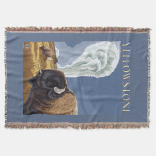 YellowstoneBison with Old Faithful Throw Blanket
