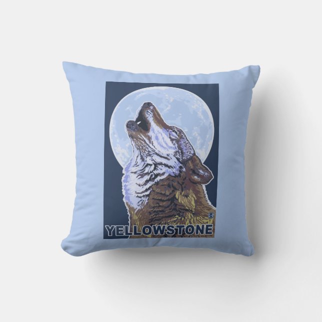 YellowstoneHowling Wolf Cushion (Front)