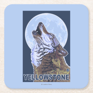 YellowstoneHowling Wolf Square Paper Coaster