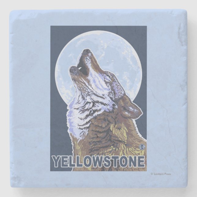 YellowstoneHowling Wolf Stone Coaster (Front)