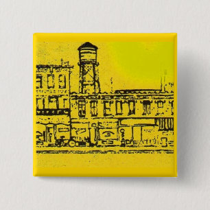 Yellowville houses and homes and water tower 15 cm square badge