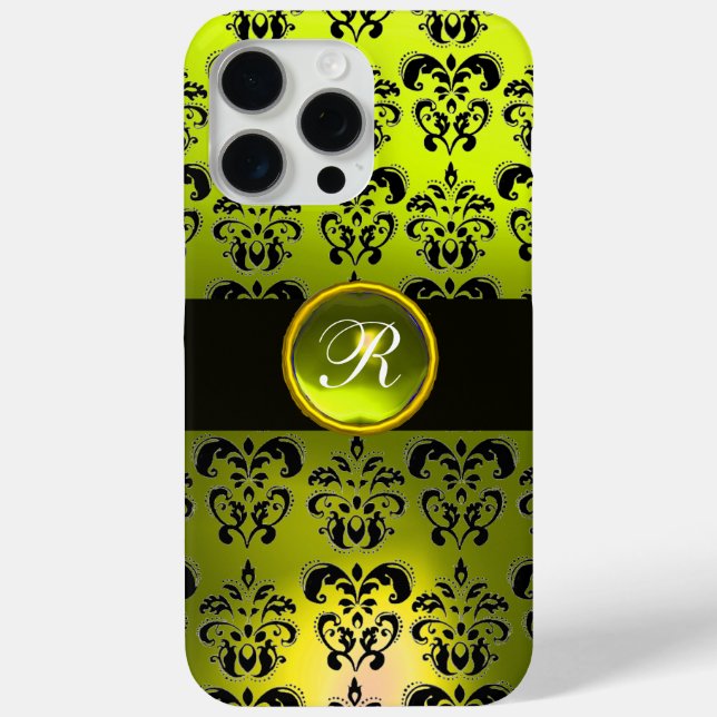 YELOW  BLACK DAMASK GEM STONE MONOGRAM Case-Mate iPhone CASE (Back)